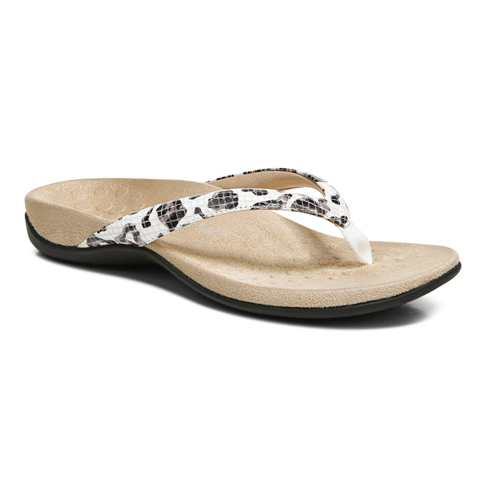 Vionic Dillon Snake Toe Post Sandal White Leopard Lucky Shoes