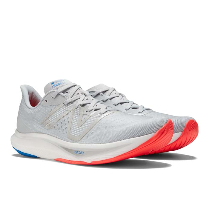 Mens New Balance FuelCell Rebel V3 in Light Aluminum Electric Red Cobalt