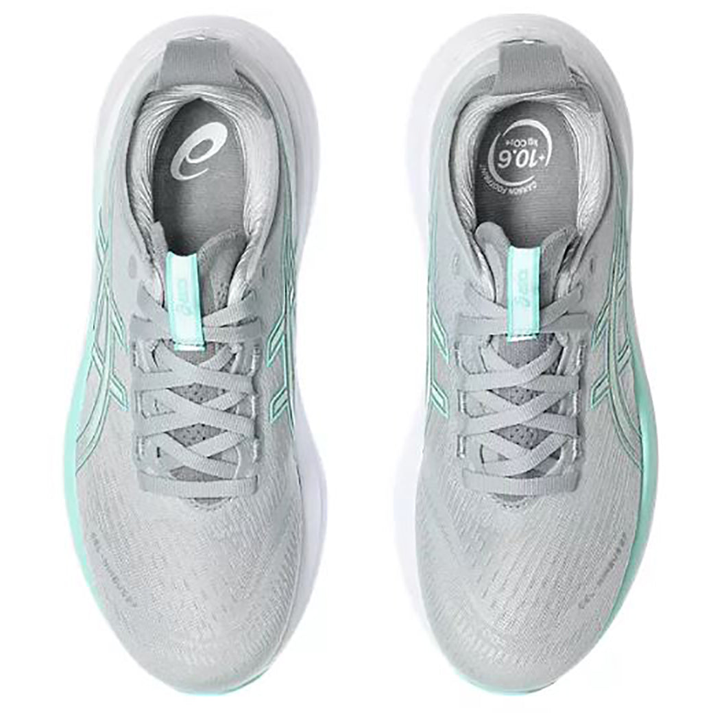 Womens Asics Gel-Nimbus 27 Wide in Piedmont Grey/Illuminate Mint