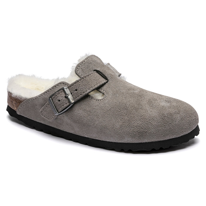 Womens Birkenstock Boston Shearling Narrow in Stone Coin