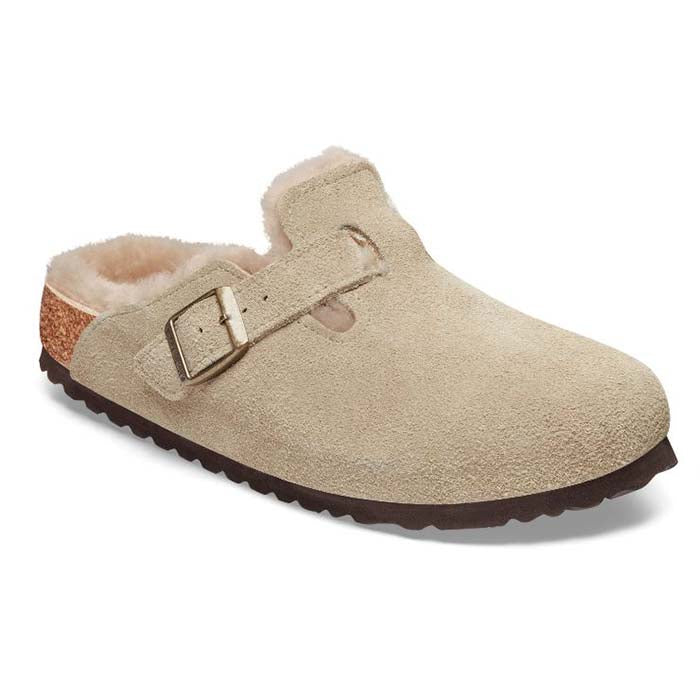 Womens Birkenstock Boston Shearling Narrow in Taupe/Sandcastle