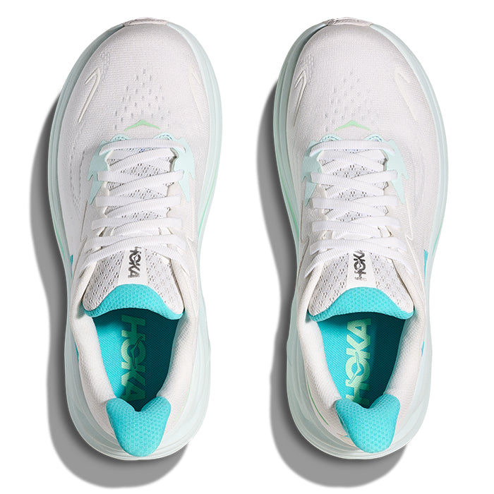 Womens Hoka Clifton 10 Wide in White/Cielo Blue – Lucky Shoes