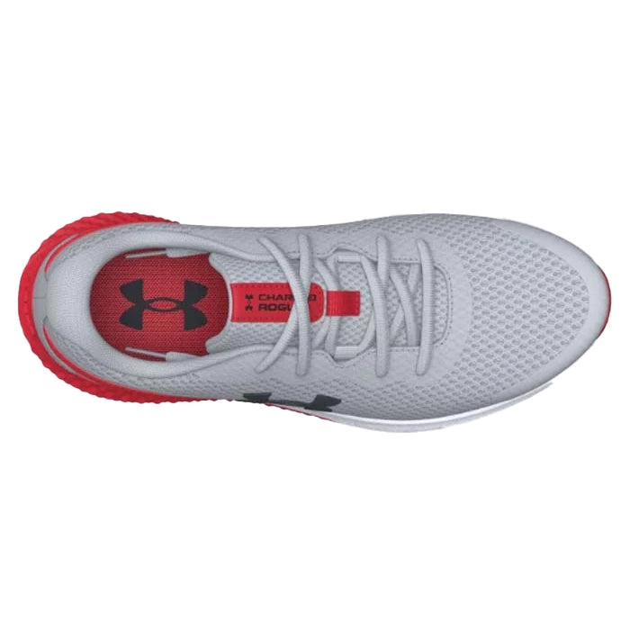 Big Boy Under Armour Charged Rogue 3 in Mod Gray Red Black Lucky Shoes