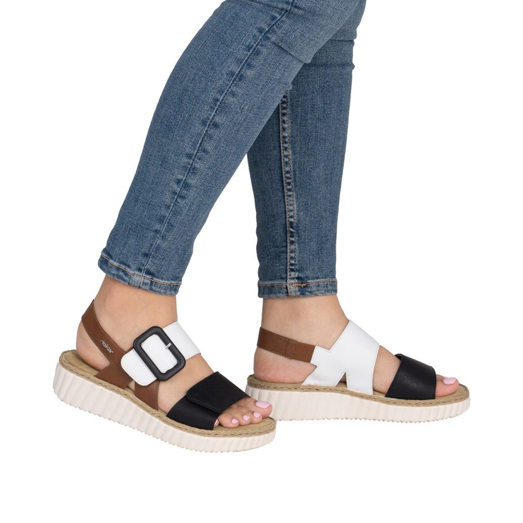 Womens Rieker Rachel 60 in Schwarz/Weiss/Cayenne
