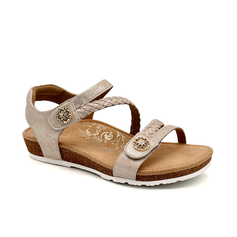 Aetrex Jillian Braided Quarter Strap Sandal Champagne