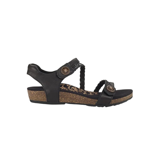 Women's Aetrex Jillian Braided Quarter Strap Sandal in Black
