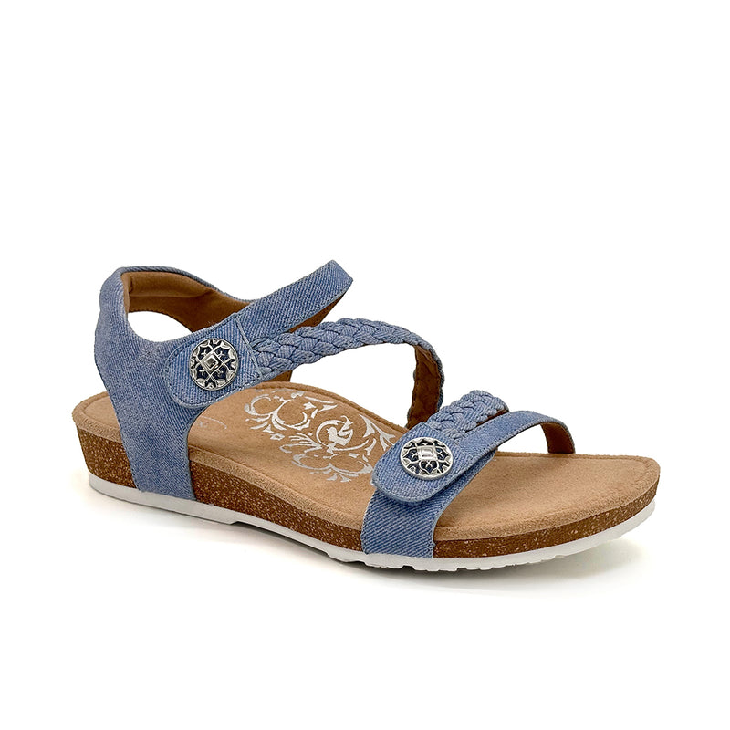 Aetrex Jillian Braided Quarter Strap Sandal Denim