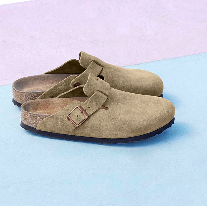 Womens Birkenstock Boston Soft Footbed in Taupe