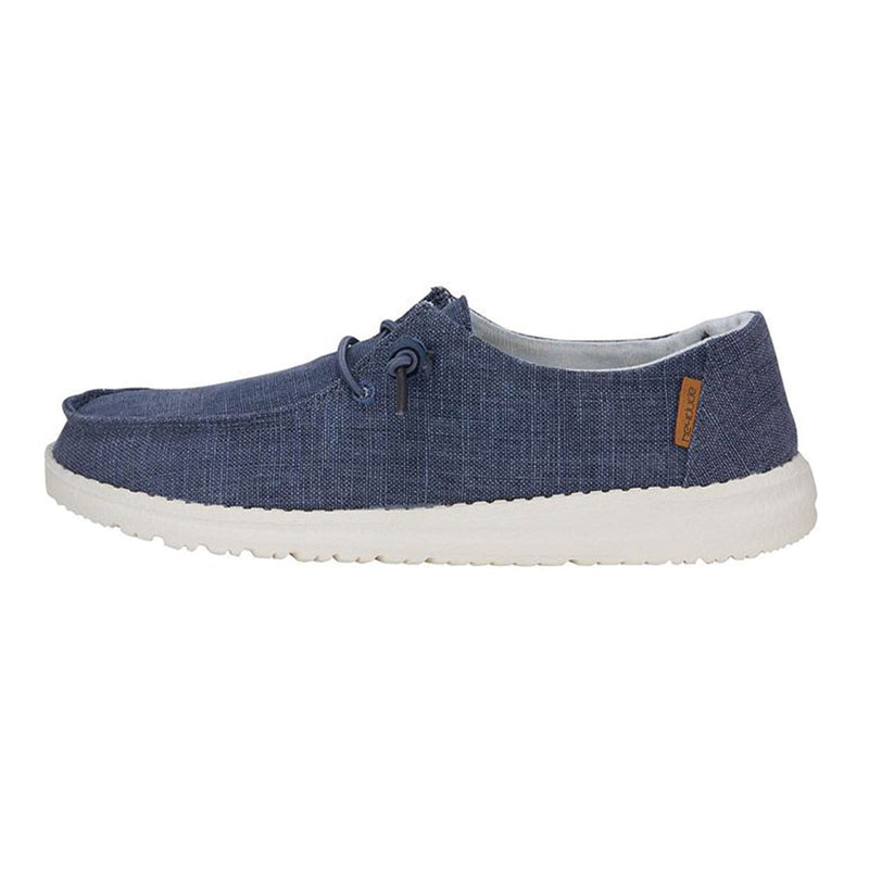 Women's Hey Dude Wendy Chambray in Navy White left shoe view
