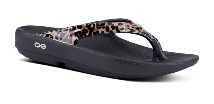 Women's Oofos OOLala Limited Sandal in Black Leopard
