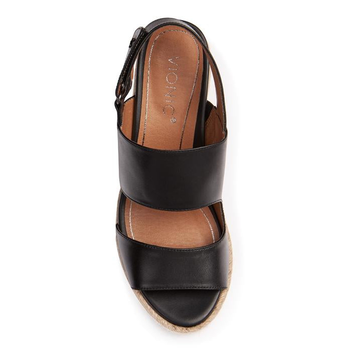 Womens black hotsell leather wedge sandals