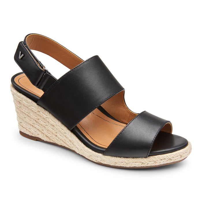 HAMPTON HIGH HEEL WEDGE SANDALS BLACK LEATHER - Jo Mercer