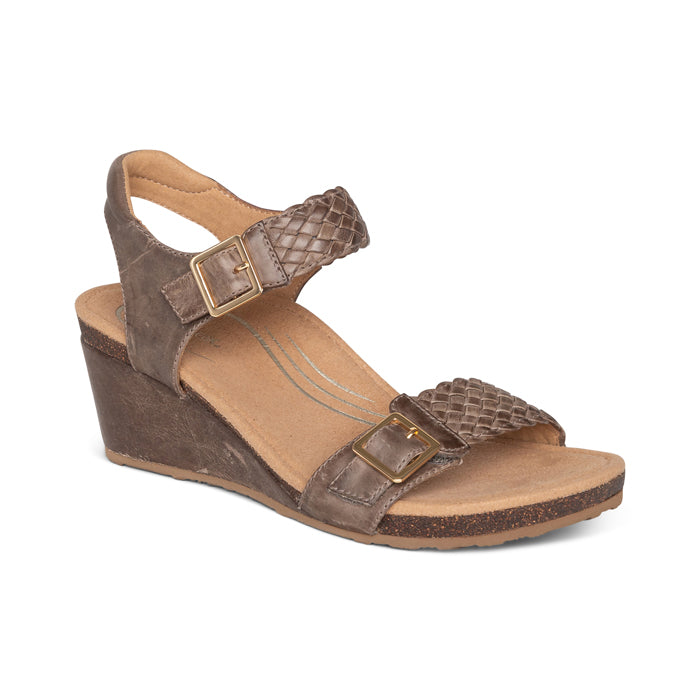Aetrex Grace Adjustable Woven Wedge Sandal Taupe
